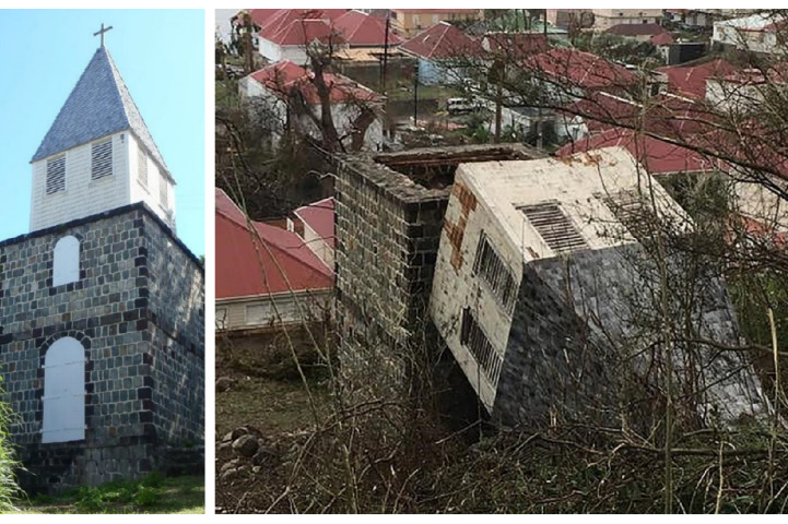 Saint-Barth - Clocher catholique en 2014 et en 2017 après Irma